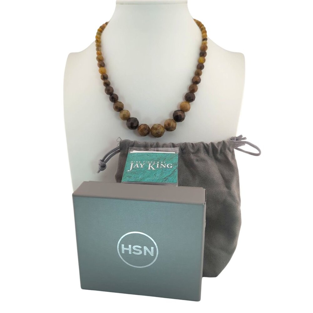 HSN Jay King Golden Sapphire Sterling Necklace Round Facet Beads Graduated 18"